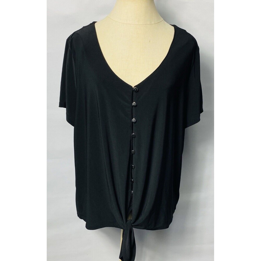 Kim Rogers Women Curvy  Buttons Black Blouse Size 2X